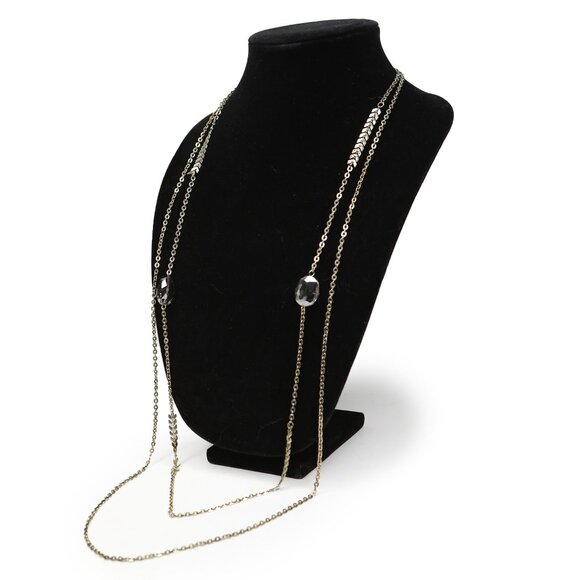 Vintage Charming Charlie Long Double Strand Necklace Gold Tone Chevron Beaded - Picture 2 of 11